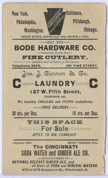 1888 Cincinnati Red Stockings Scorecard